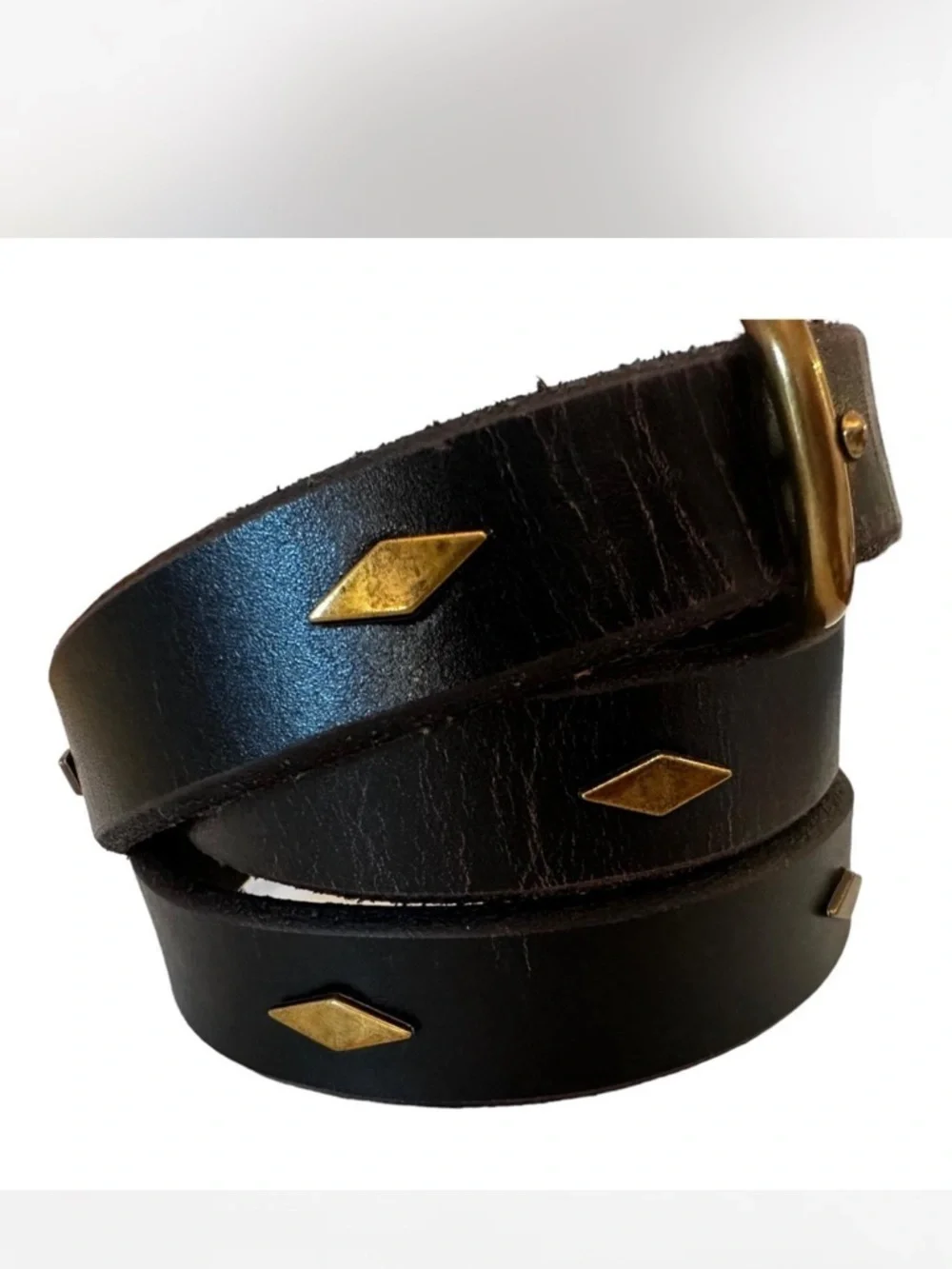 Fossil Y2K Brown Leather Belt with Brass Studs